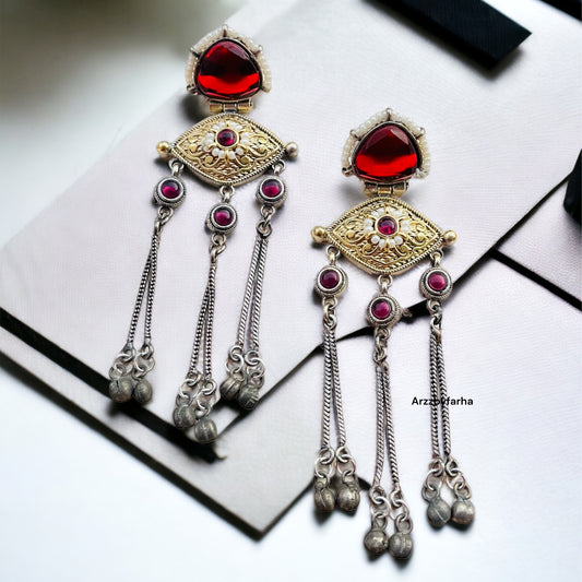 Red Dual Tone Hanging Earrings