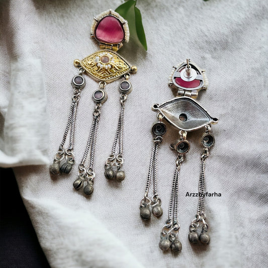 Pink Dual Tone Hanging Earrings