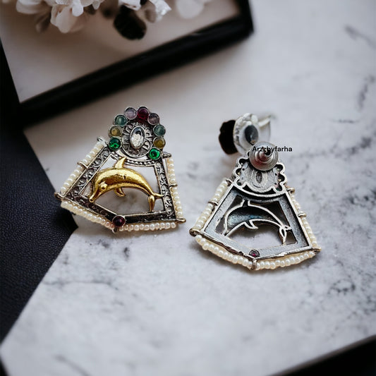 Fish Dual Tone Studs Earrings