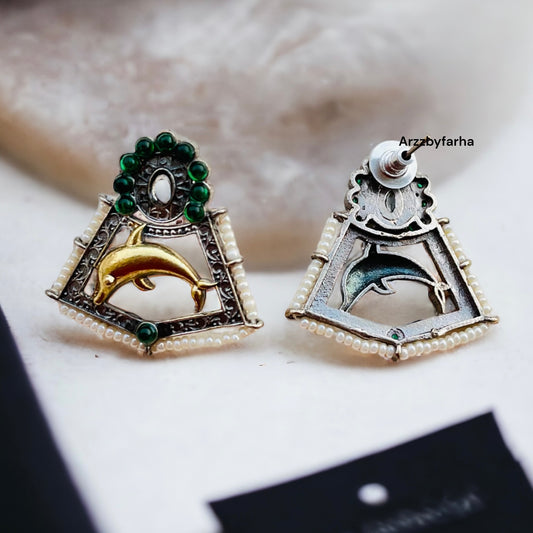 Fish Dual Tone Studs Earrings