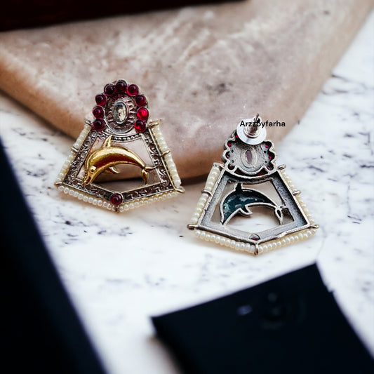 Fish Dual Tone Studs Earrings