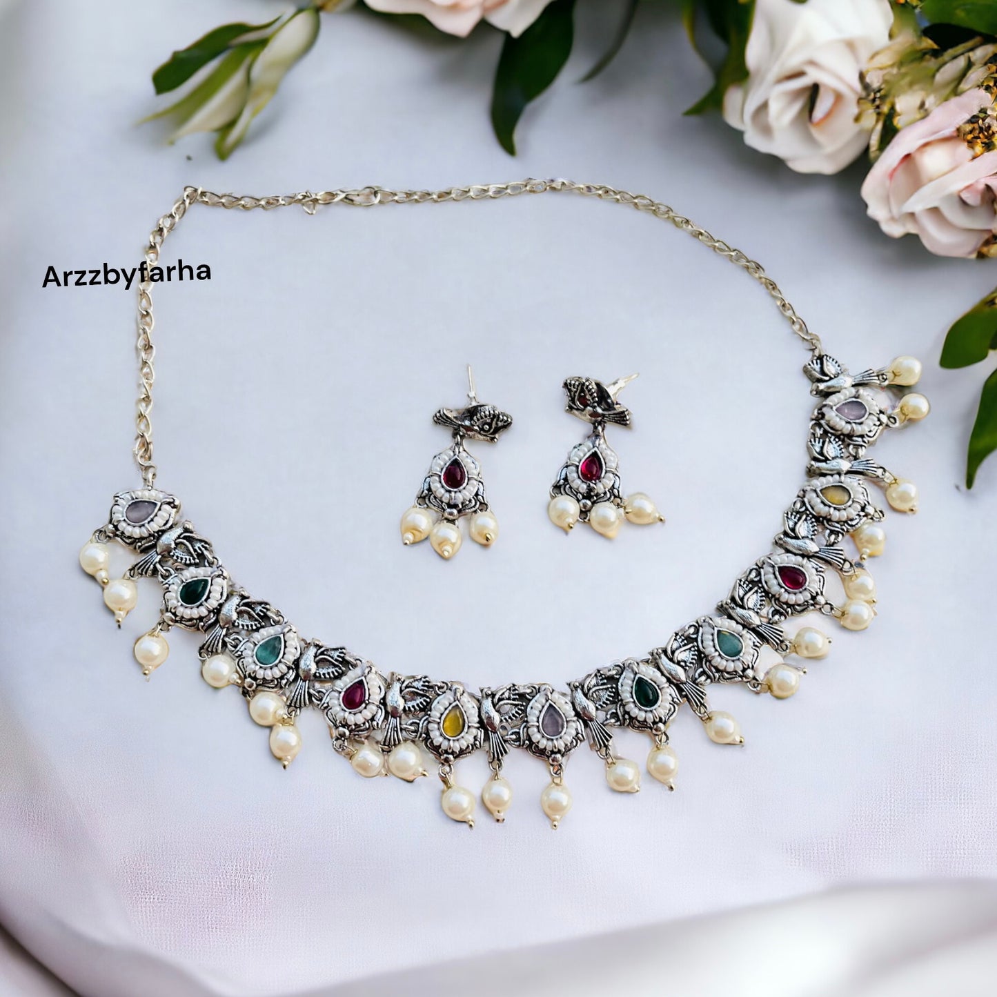 Multicolor Navratan Necklace Set