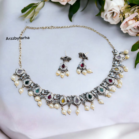 Multicolor Navratan Necklace Set