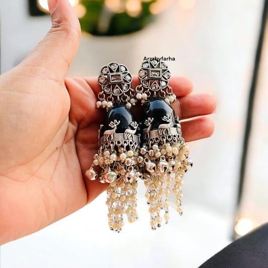 Black Fusion Jhumka Earrings