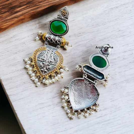 Dual Tone Dangler Earrings