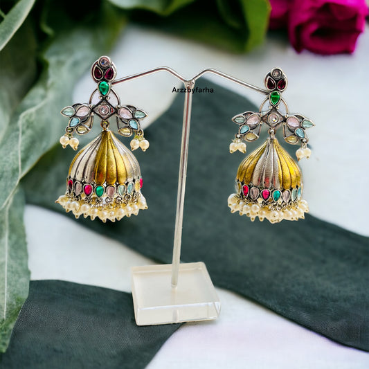 Dual Tone Multicolor Jhumka Earring