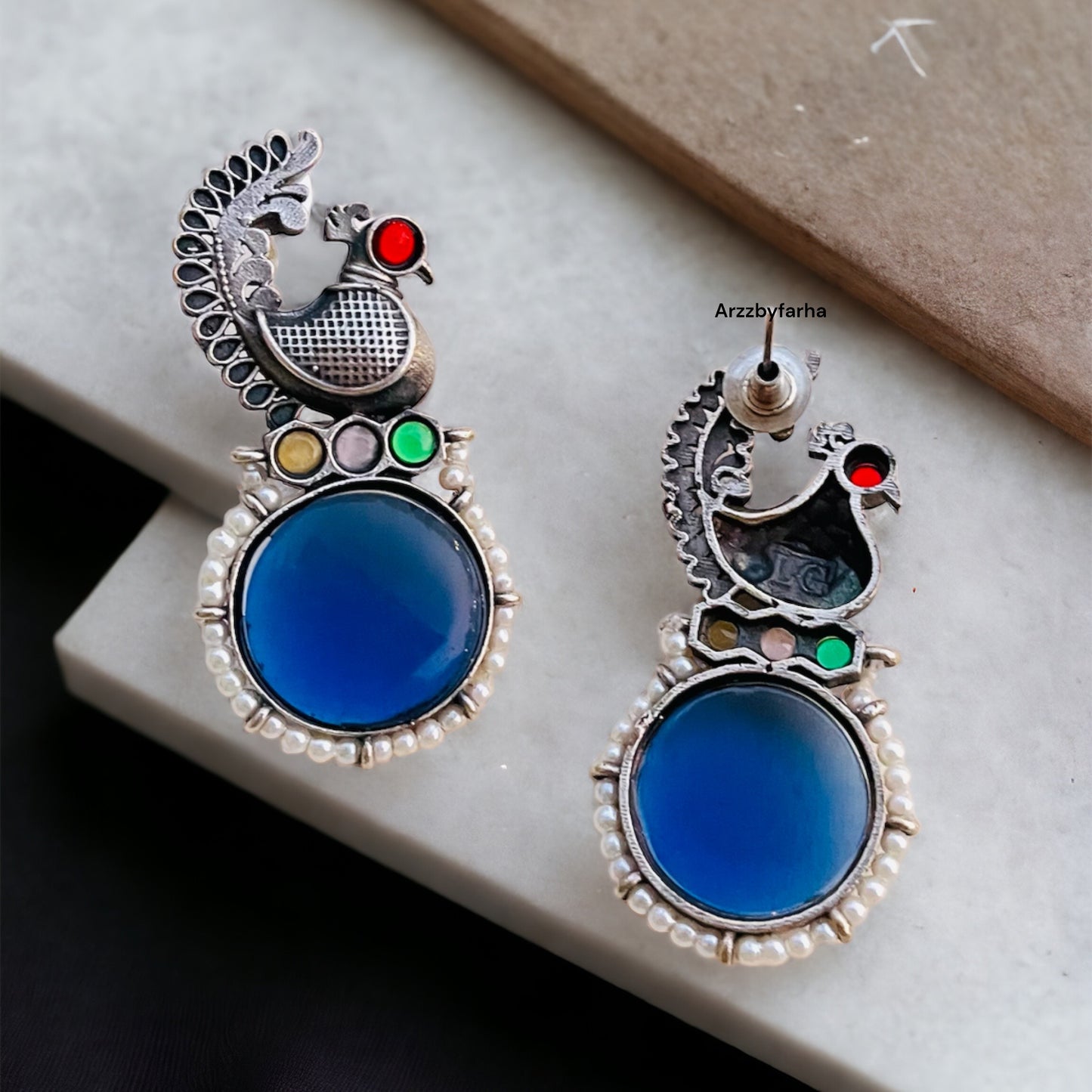 Blue Stone Peacock Earrings