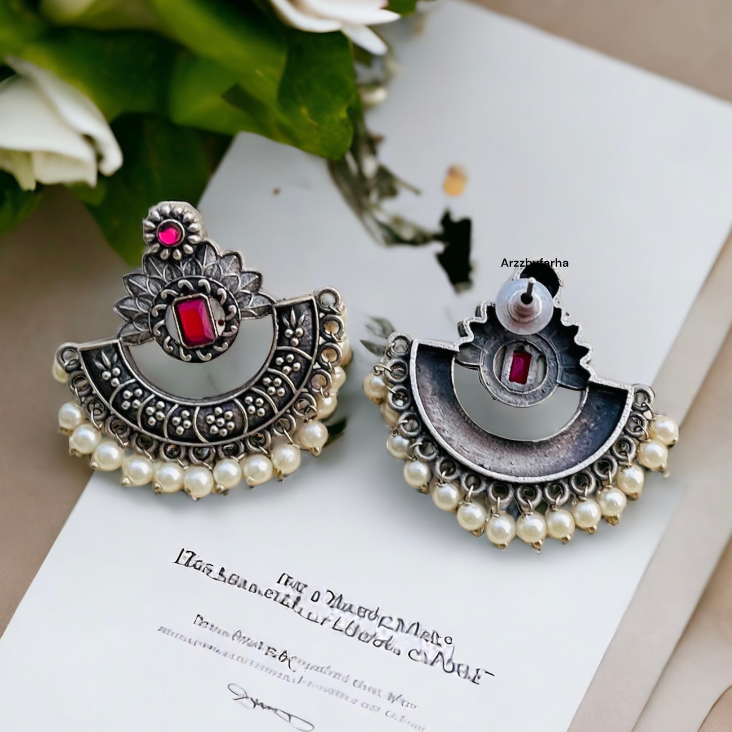 Ruby Pink Pearl Earring