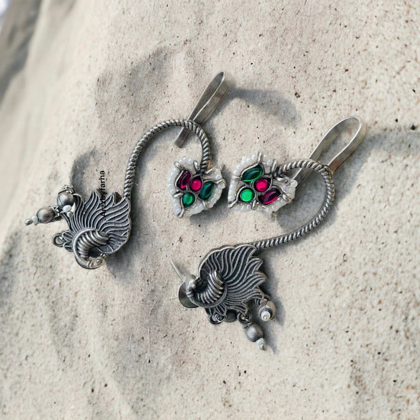 Pink & Green Stone Ear Cuffs