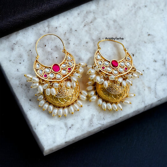 Chandbali Gold Jhumki Earrings