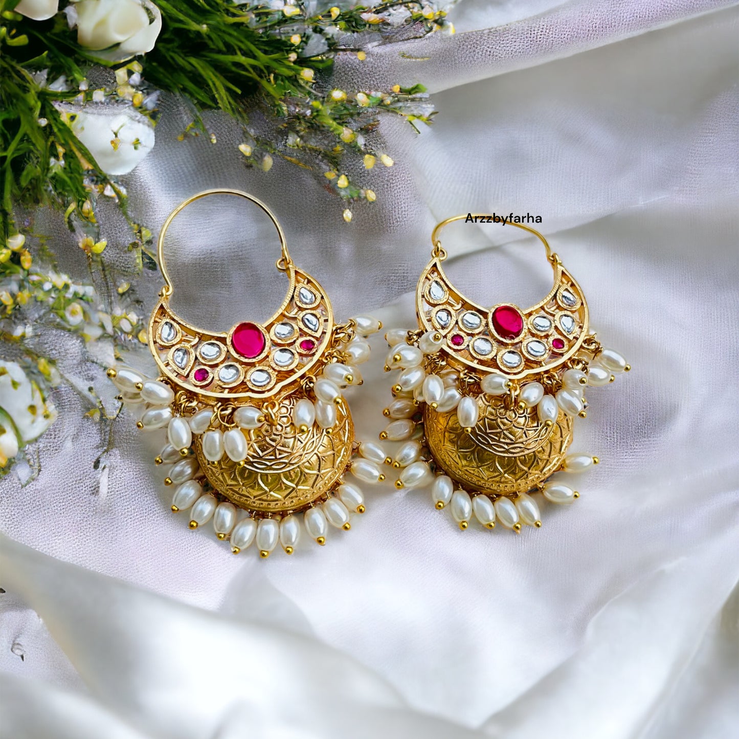 Chandbali Gold Jhumki Earrings