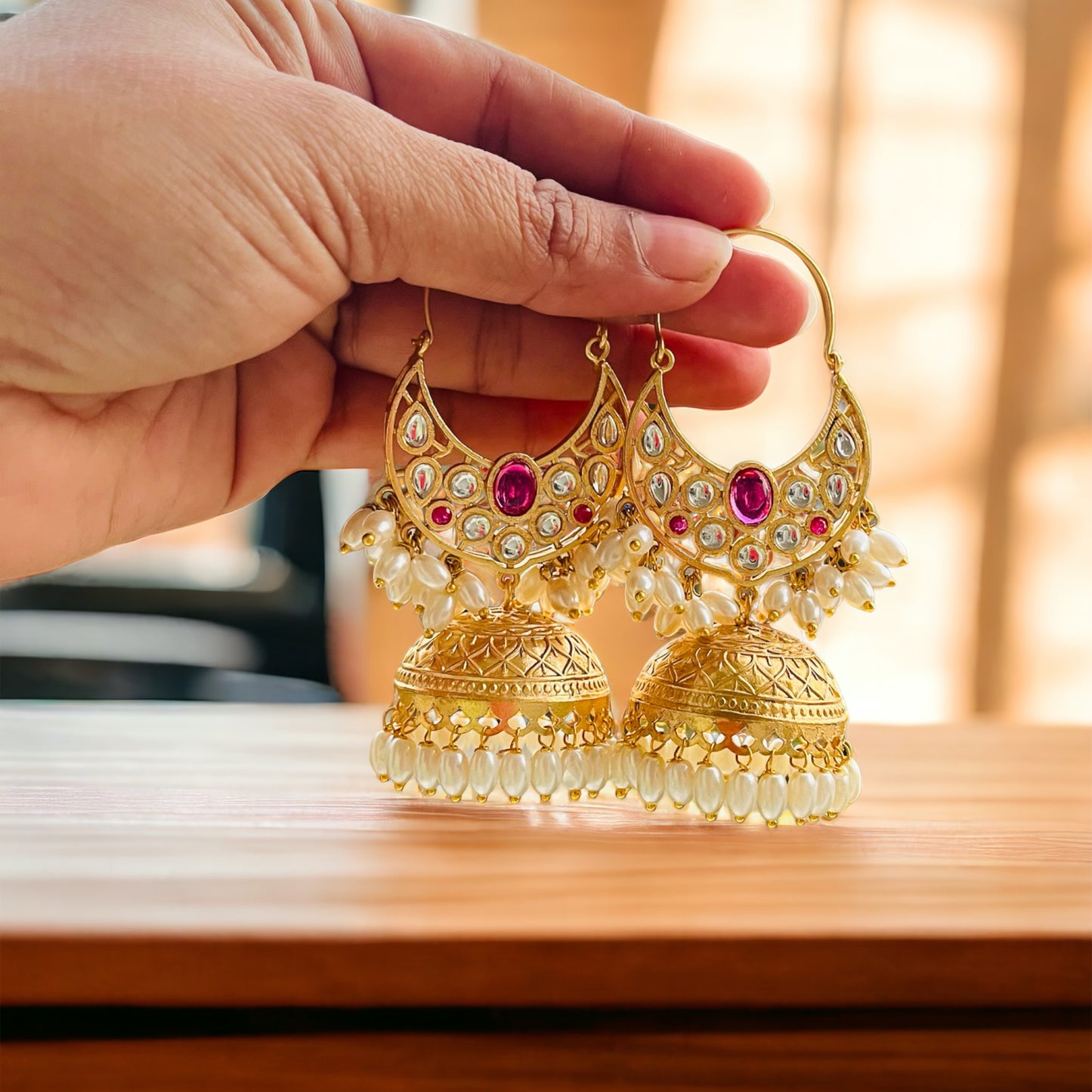 Chandbali Gold Jhumki Earrings