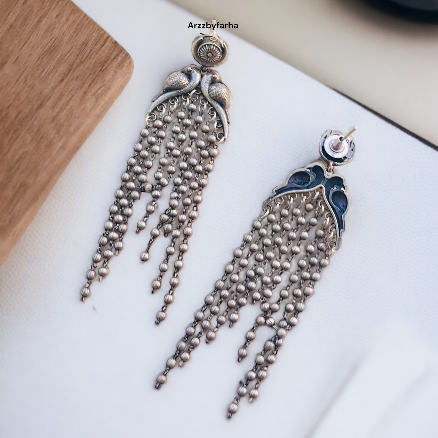 Peacock Silver Oxidised Dangler Earring