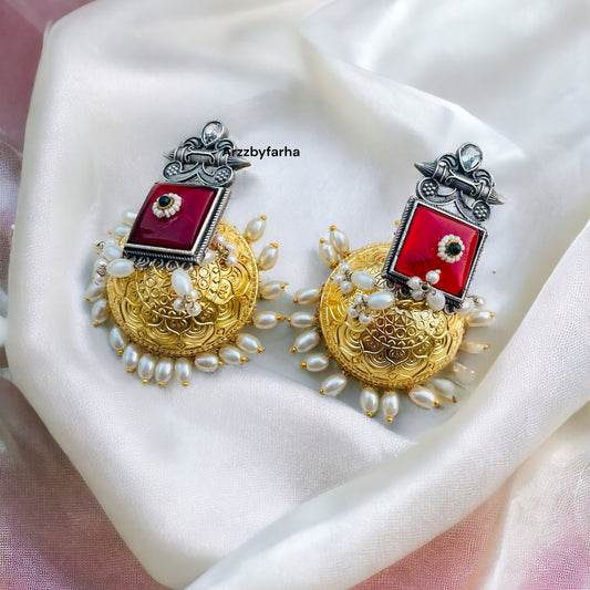 Red Dual Tone Hanging Jhumki Earrings