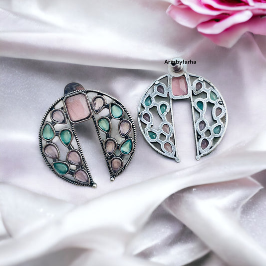 Pink & Mint Stone Studs Earring