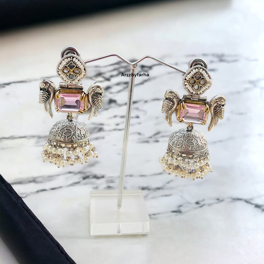 Dual Tone Designer Jhumki Earrings