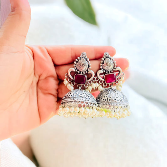 Ruby Pink Stone Jhumki Earring