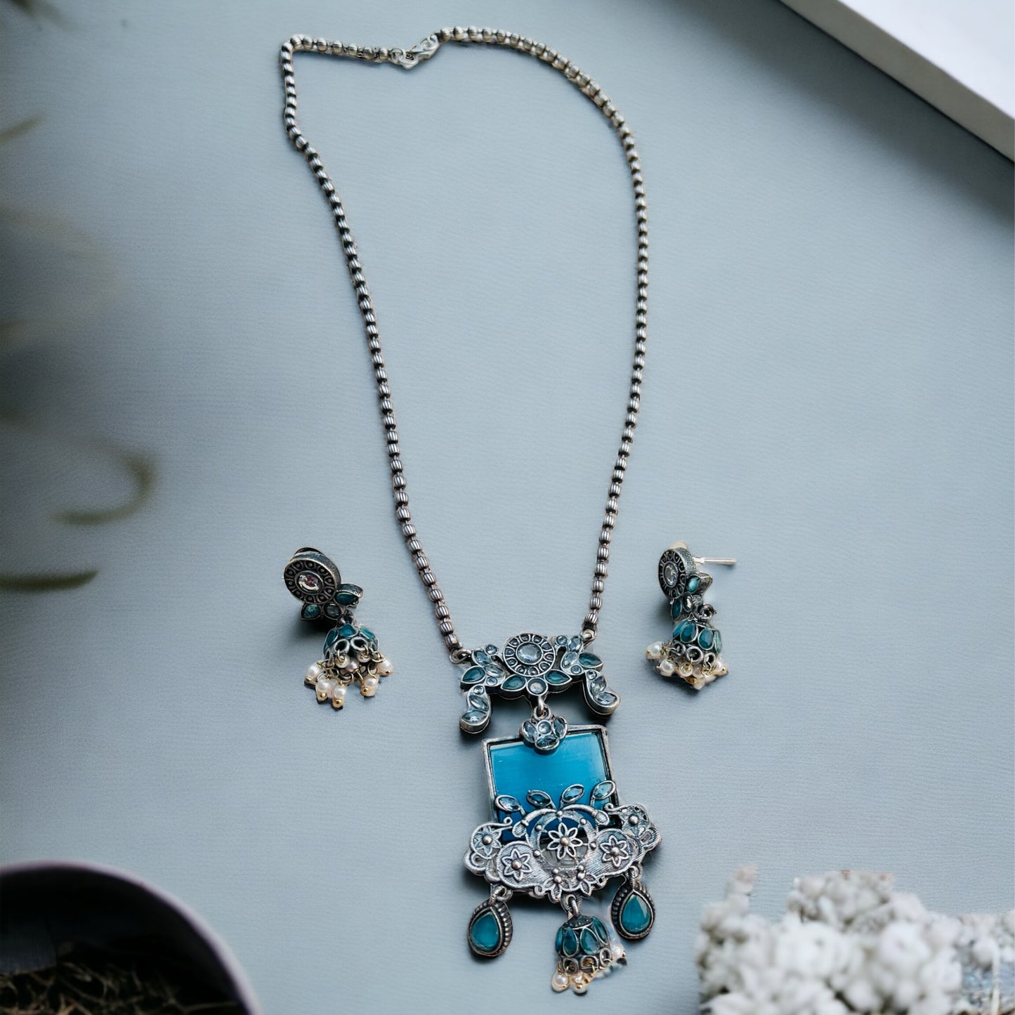 Dual Tone Blue Necklace Set