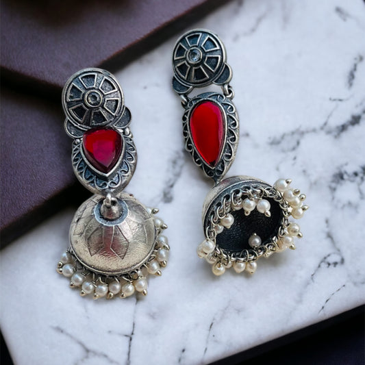 Red Stone Drop Jhumka Earring