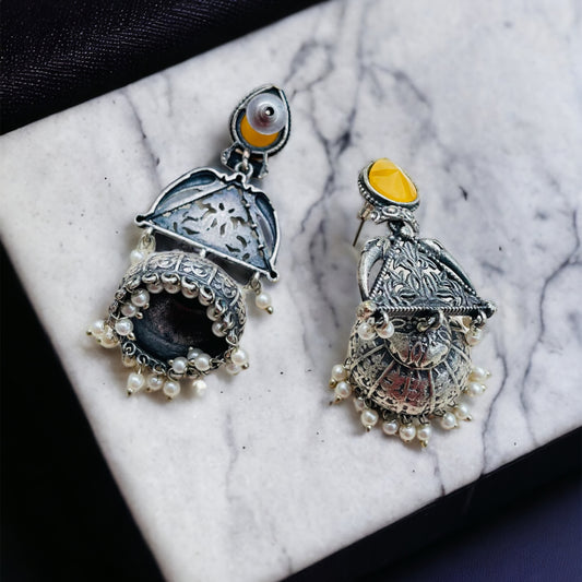 Yellow Drop Jhumka Earrings