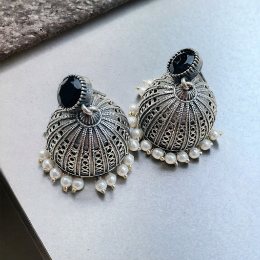 Black Stone Jhumki Earrings
