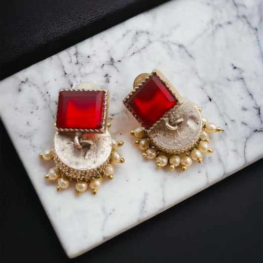Red Stone Cute Jhumki Earring