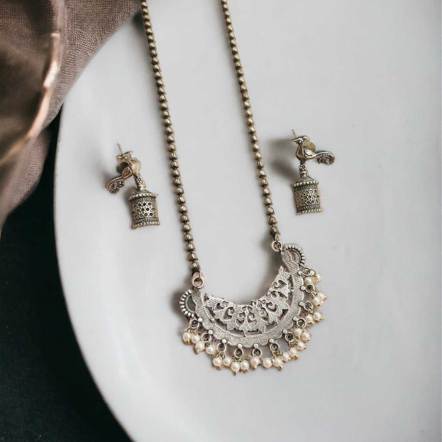 Moon Silver Necklace Set