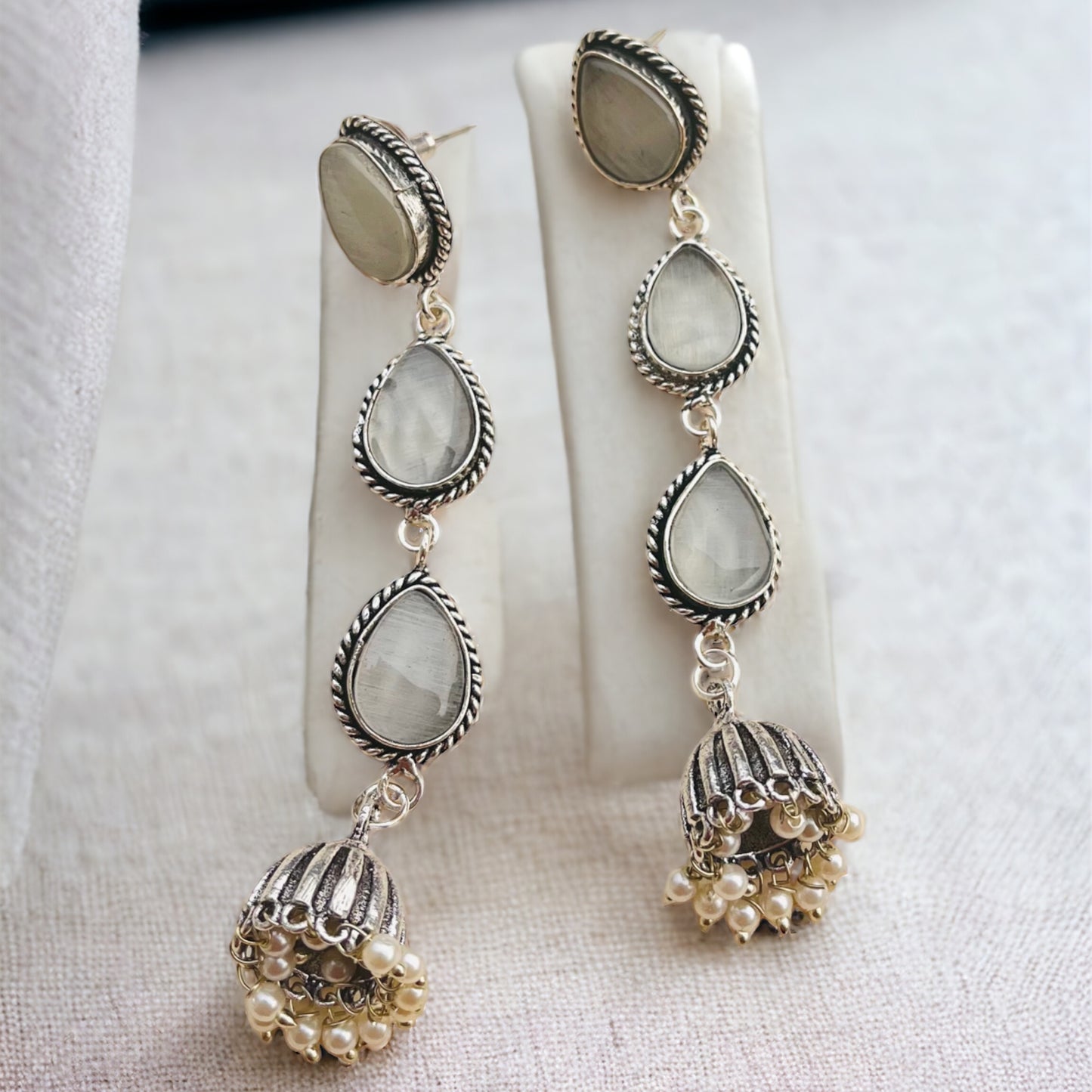Grey Monalisa Stone Drop Earrings