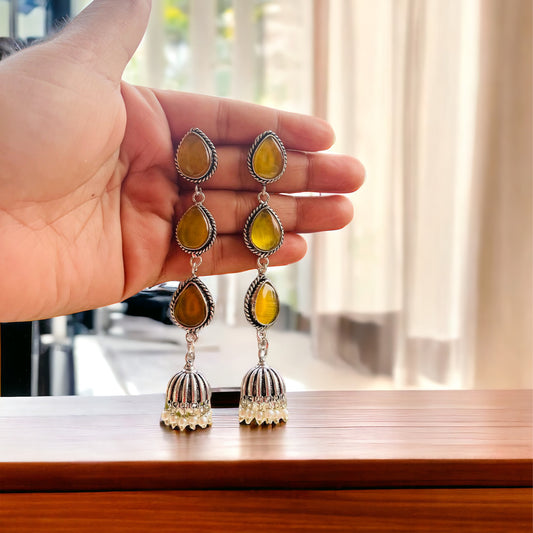 Yellow Monalisa Stone Drop Earrings