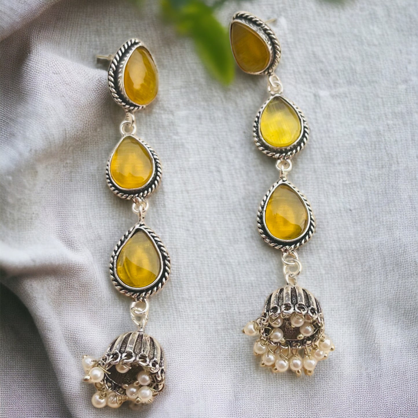 Yellow Monalisa Stone Drop Earrings