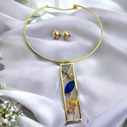 Multicolor Stone Hasli Necklace Set