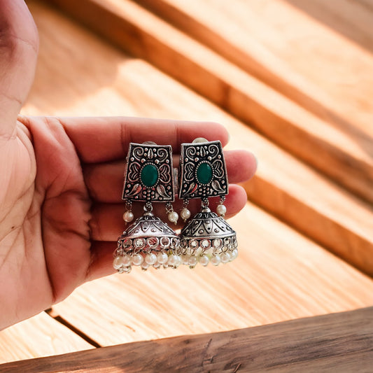 Green Stone Jhumki Earring