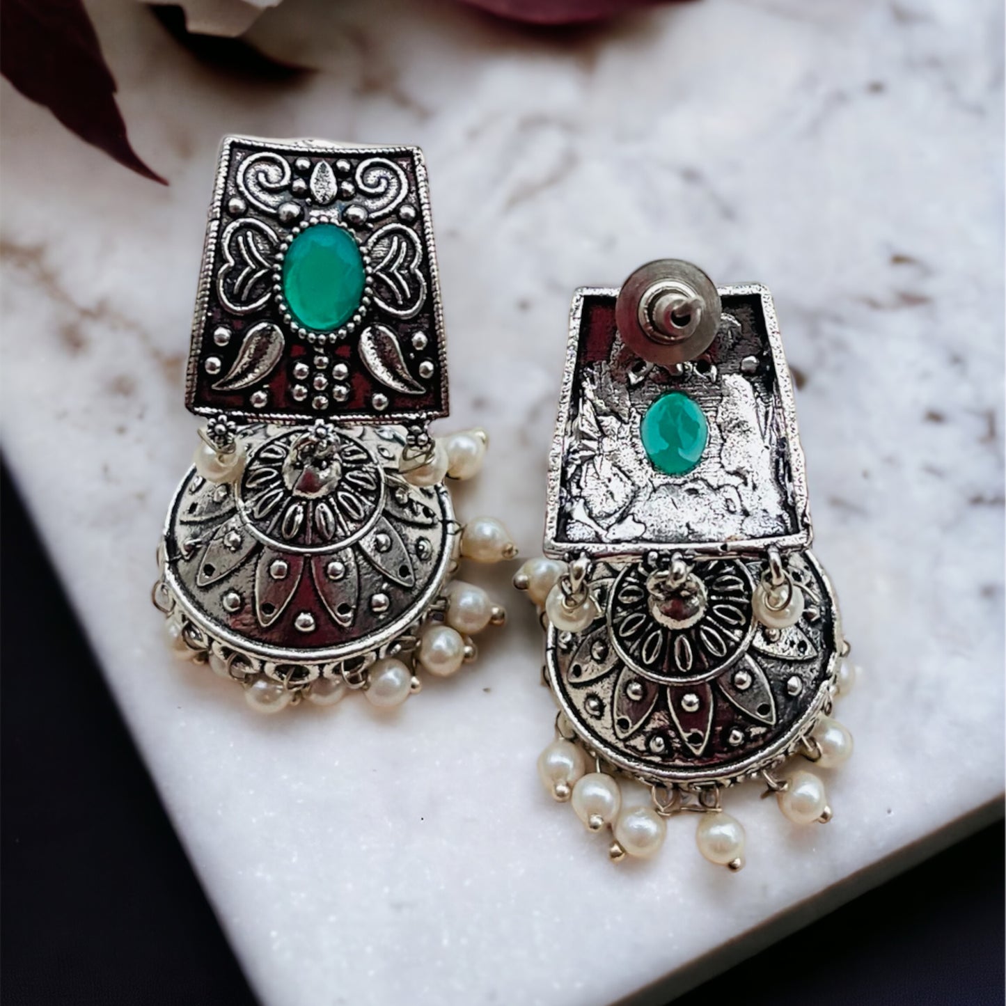Green Stone Jhumki Earring