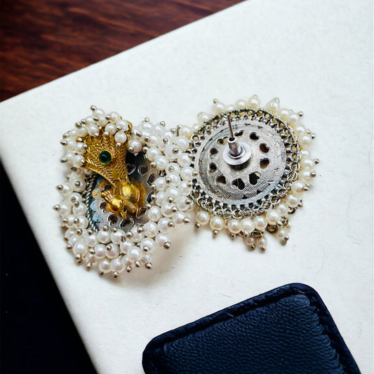 Green Peacock Pearl Studs Earring