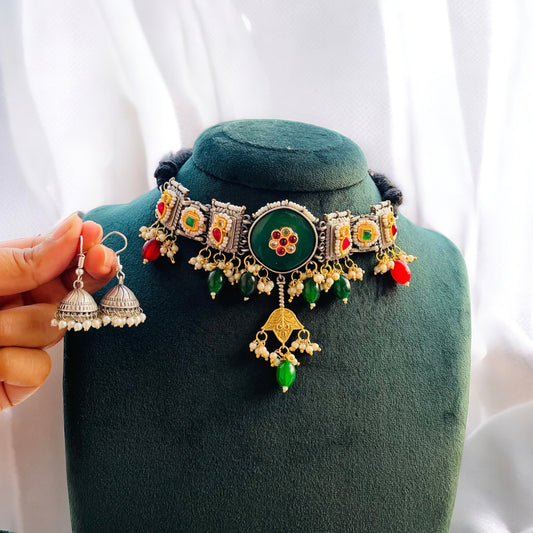 Green & Red Drop Necklace Set
