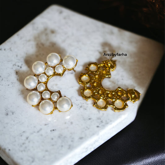 C Shaped Pearl Studs Earrings
