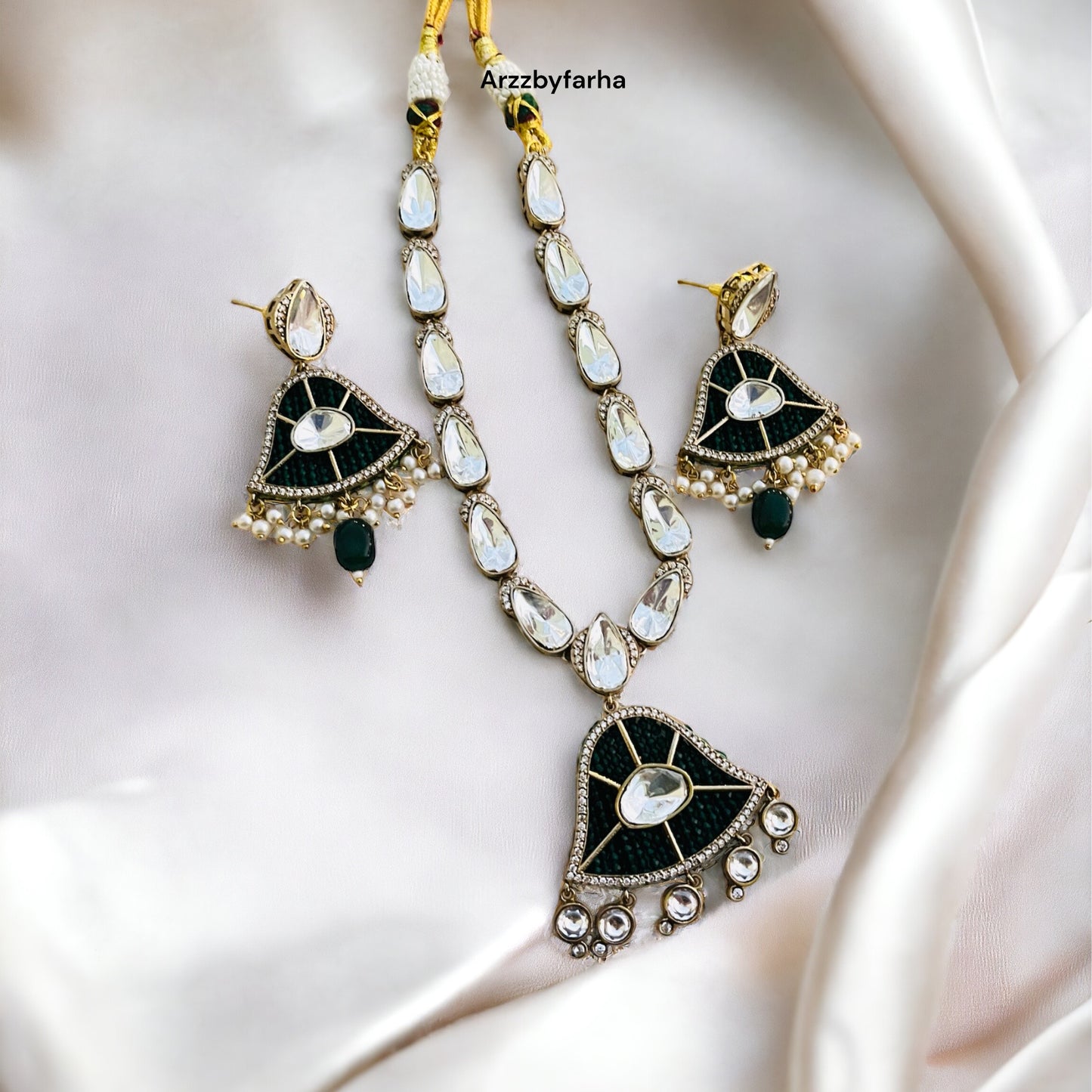 Moissanite Green Beads Necklace Set