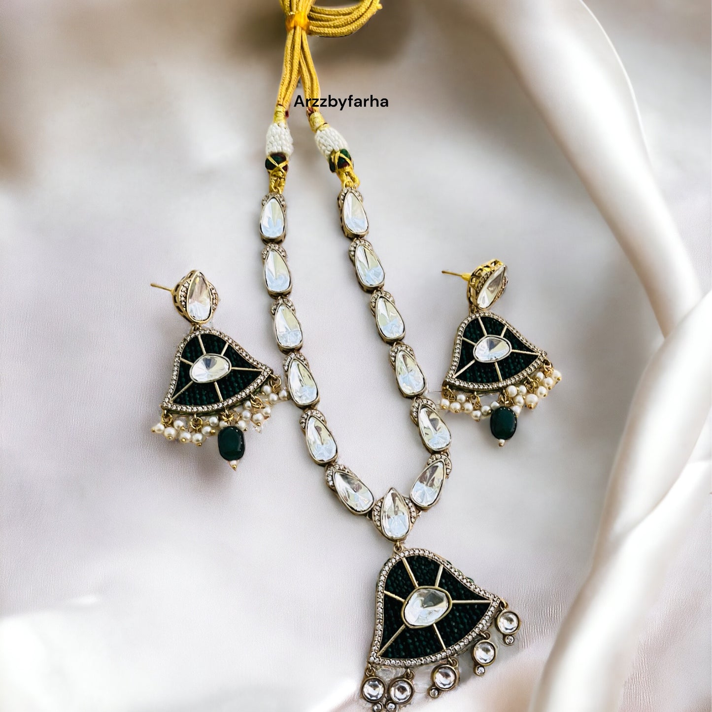 Moissanite Green Beads Necklace Set