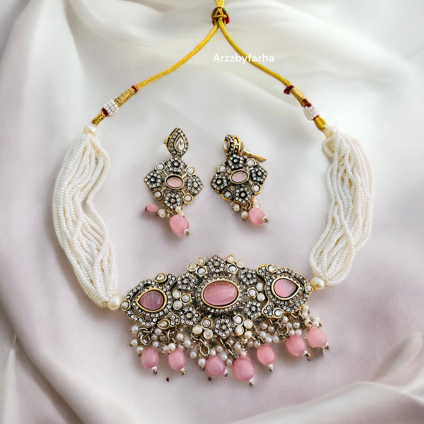 Victorian Pink Beaded Necklace Set