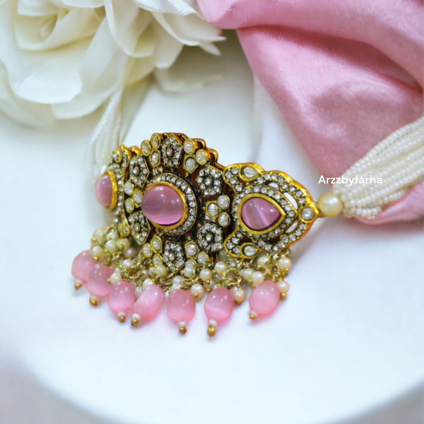 Victorian Pink Beaded Necklace Set