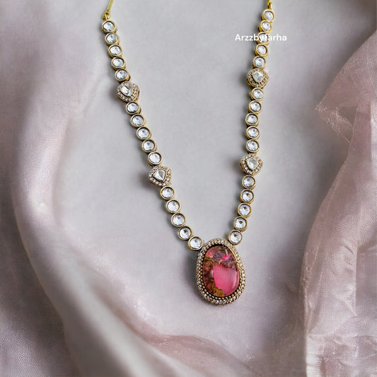 Pink Stone Moissanite Necklace Set