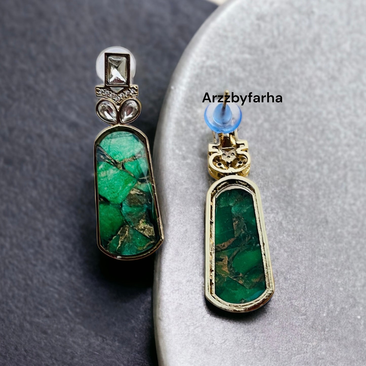 Doublet Textured Stone CZ Studded Earrings