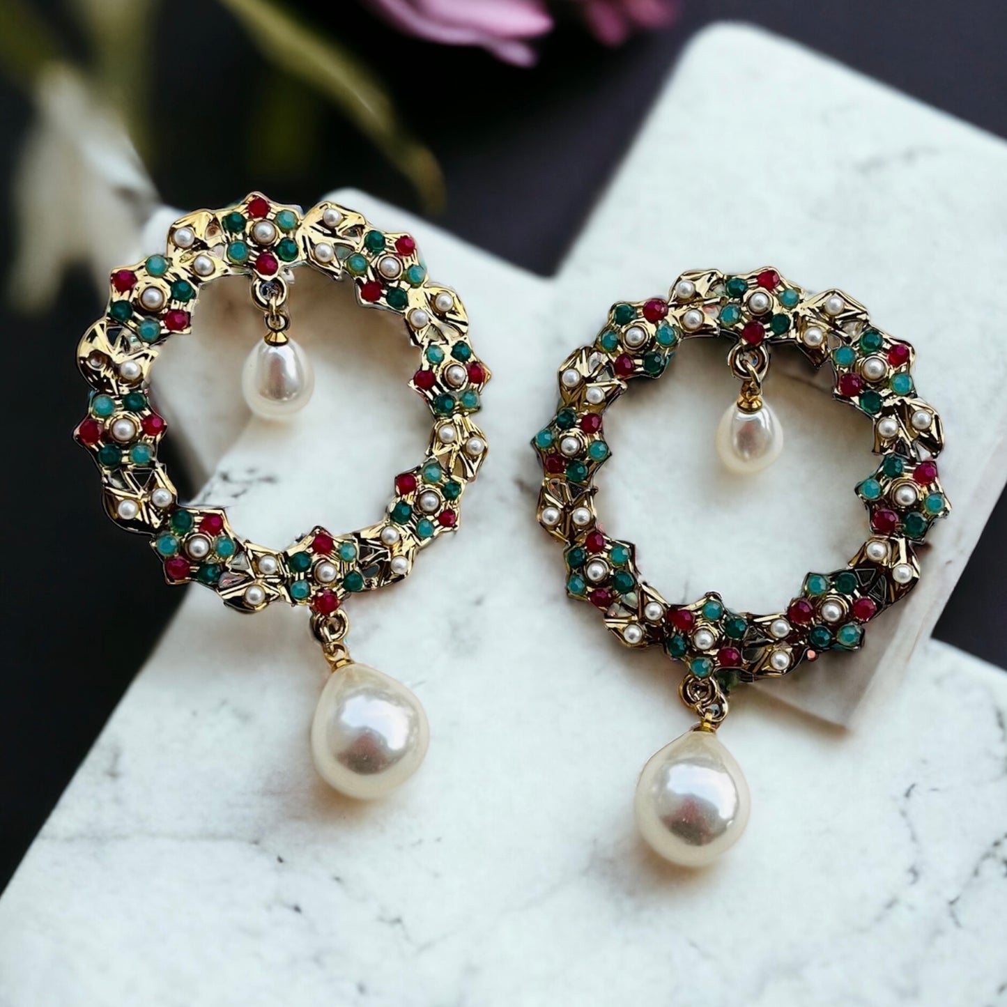 Jadau Multicolor Pearl Drop Earrings