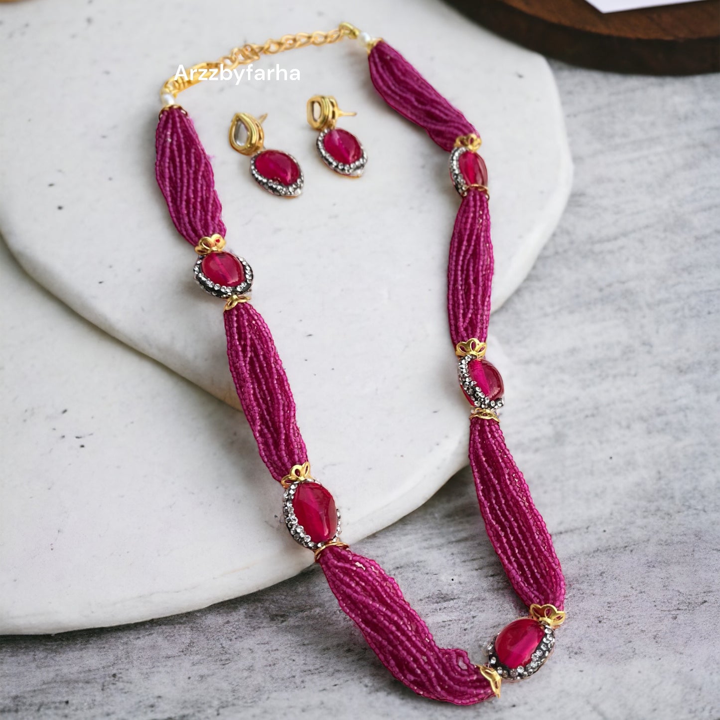 Dark Onion Pink Beads Necklace Set