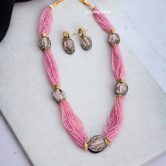 Pink Beads Necklace Set