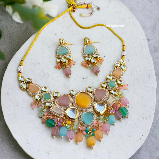 Multicolor Beads Kundan Necklace Set