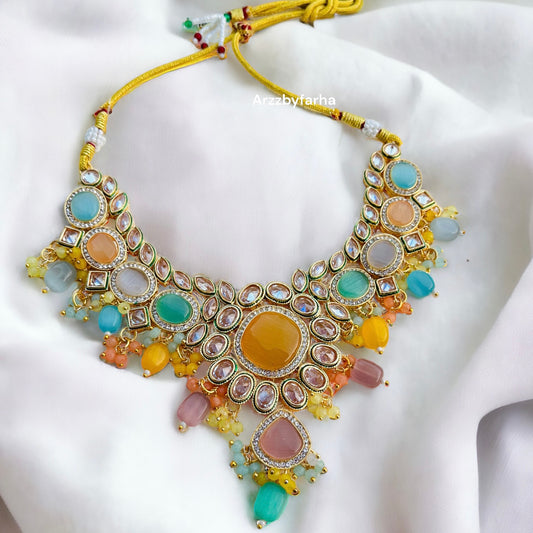 Multicolor Beads Kundan Necklace Set