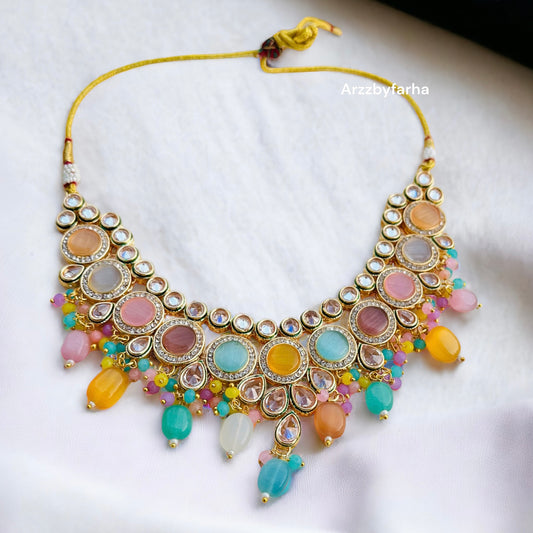 Multicolor Beads Kundan Necklace Set