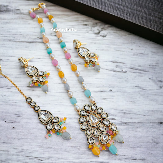 Multicolor Beads Kundan Necklace Set