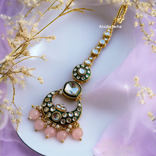 Pink Beads Kundan Necklace Set